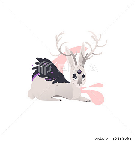 Vector Flat Mythical Animal Three Eyed Hareのイラスト素材