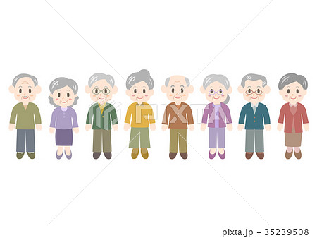お年寄り 男性 女性 全身 イラスト 一列 35239508