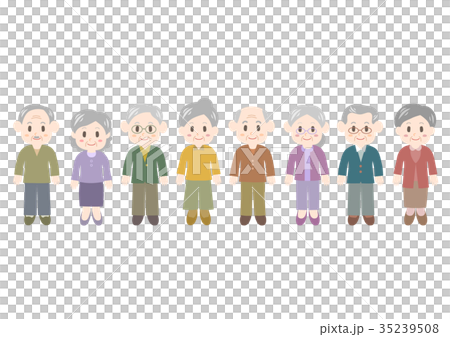 お年寄り 男性 女性 全身 イラスト 一列 35239508