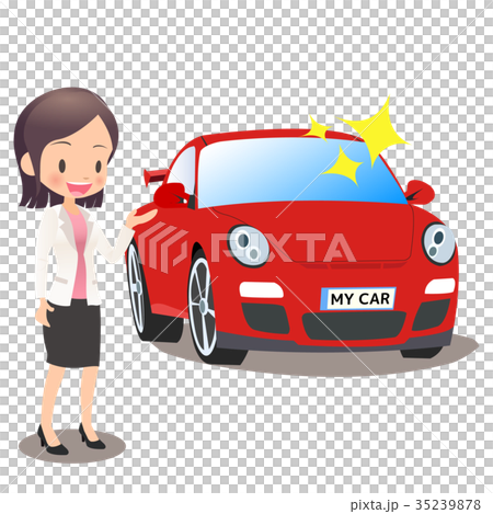 Young female office worker in suit selling a car Young female office worker in suit selling a car 35239878