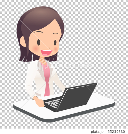 一套衣服的年輕女性辦公室工作者使用個人計算機 一套衣服的年輕女性辦公室工作者使用個人計算機 35239880