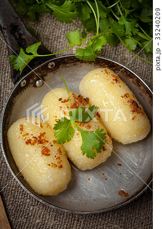 Potato dumplings stuffed with minced meat. Potato dumplings stuffed with minced meat. 35240209