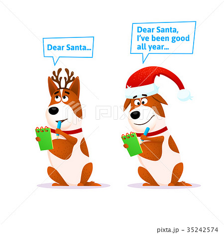 Funny cartoon dog set. Xmas flat character wearing Funny cartoon dog set. Xmas flat character wearing 35242574