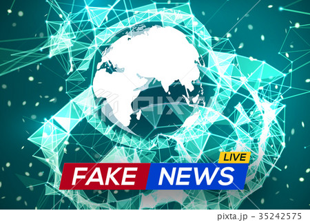 Fake News Live. World Map on Glowing Plexus 35242575
