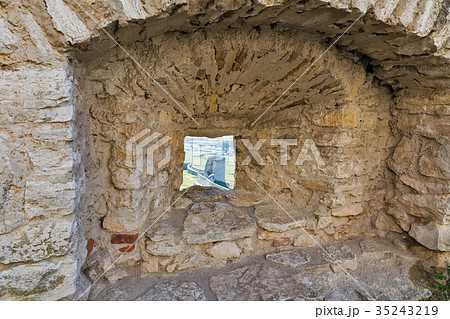 Loophole of Spis Castle in Slovakia. 35243219