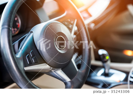 Interior view of car with luxery beige salon Interior view of car with luxery beige salon 35243306