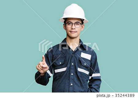 Asian man,Engineer or Technician in white helmet,  35244389