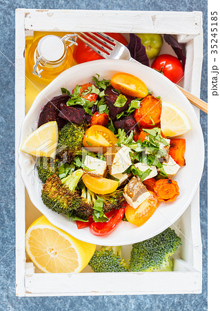 Vegetarian salad of baked vegetables with tofu 35245185