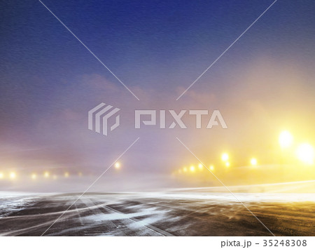 winter road to airport at night winter road to airport at night 35248308