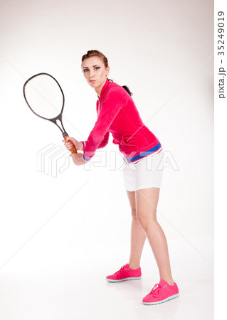 girl playing in the tennis racket sports girl playing in the tennis racket sports 35249019