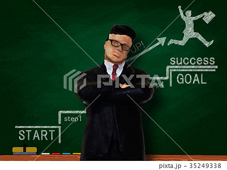 考えるビジネスマンと黒板 35249338