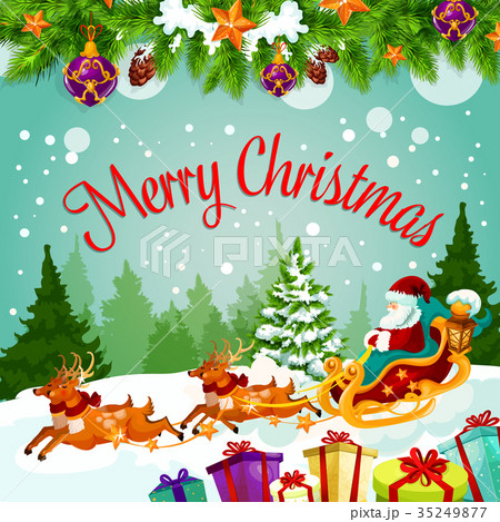 Merry Christmas, Santa gift vector greeting card 35249877