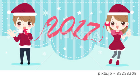 cartoon people with christmas 35253208