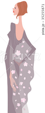 桜のドレスの女性のイラスト素材