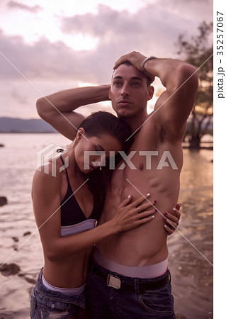 Outdoor pretty beautiful young romantic couple Outdoor pretty beautiful young romantic couple 35257067