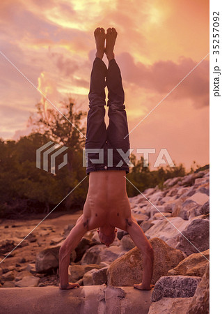 Young Caucasian man is hand balancing 35257092