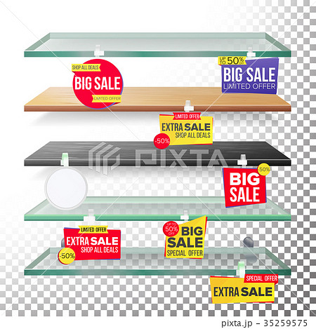 Supermarket Shelves, Advertising Wobblers Vector 35259575