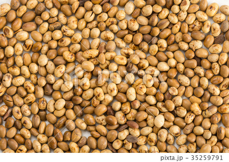 Closeup macro flat lay above soya beans background 35259791