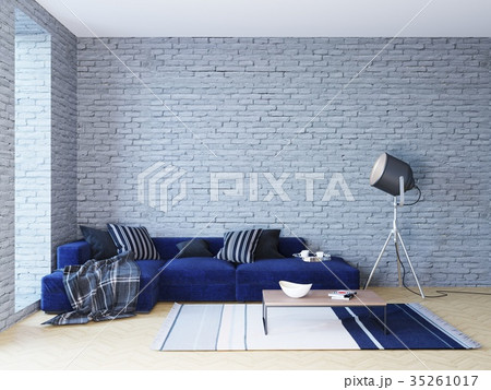 Living room in brick walls loft interior with nav 35261017