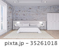 White bedroom in brick walls loft interior 35261018