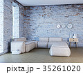 New loft interior with brick walls, sofa and clock 35261020
