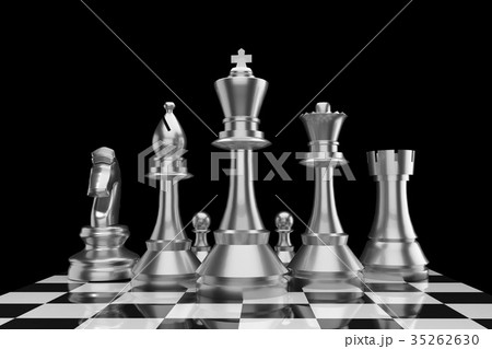 chess of group in metal color in 3D rendering 35262630