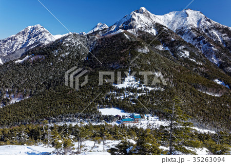 冬の八ヶ岳連峰・権現岳と青年小屋 35263094