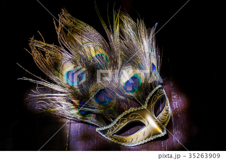 carnival mask with peacock feathers. light brush carnival mask with peacock feathers. light brush 35263909