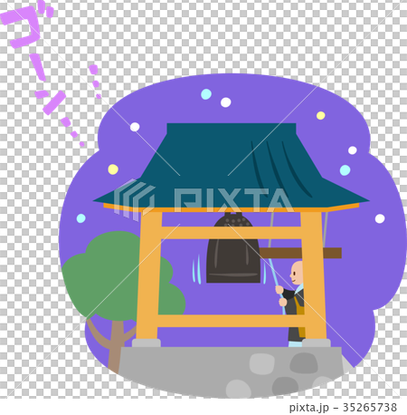 夜に鐘を突くお坊さん 35265738