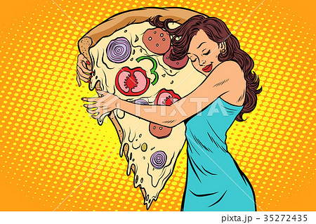 woman hugging a pizza woman hugging a pizza 35272435