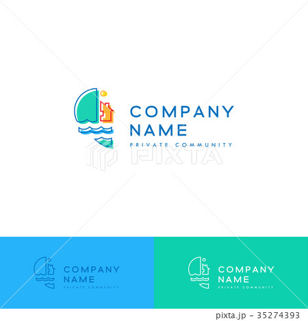 Water and house logo, Eco home line art icon 35274393
