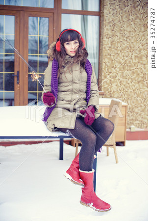 Winter portrait of a young woman Joyous Model Girl 35274787