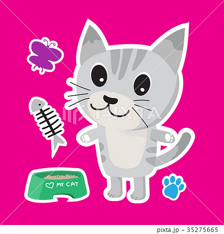 Cute cat cartoon sticker set on blue background Cute cat cartoon sticker set on blue background 35275665