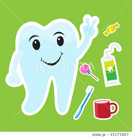 Cute teeth cartoon sticker set on blue background Cute teeth cartoon sticker set on blue background 35275667