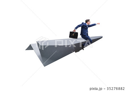 Businessman flying on paper plane in business 35276882