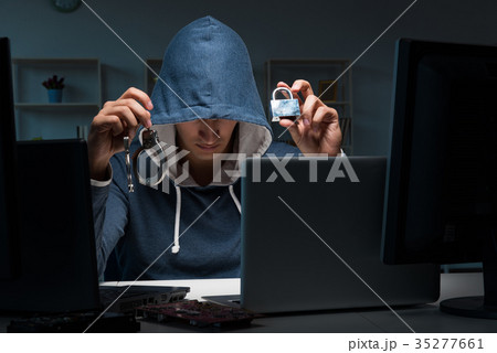 Hacker hacking computer at night 35277661