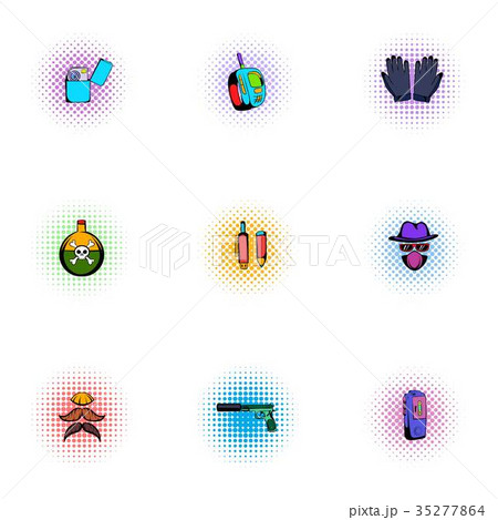 Search Illegal action icons set, pop-art style 35277864