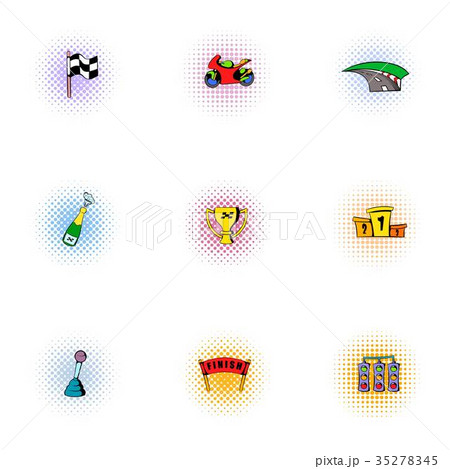 Championship formula 1 icons set, pop-art style 35278345