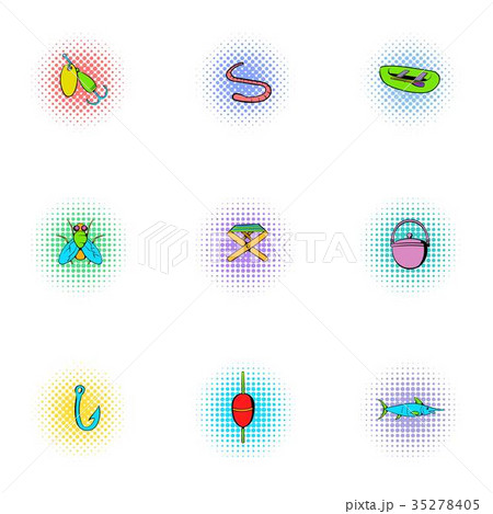 Fishing sport icons set, pop-art style Fishing sport icons set, pop-art style 35278405