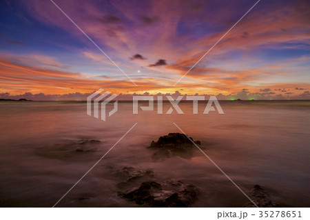 against the sunset light on the beach 35278651