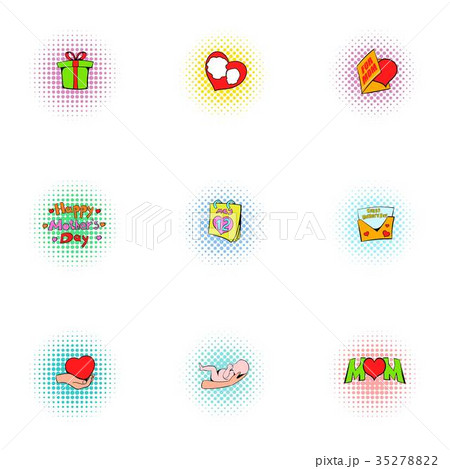 Love of mother icons set, pop-art style 35278822