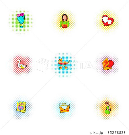 Mothers day holiday icons set, pop-art style 35278823
