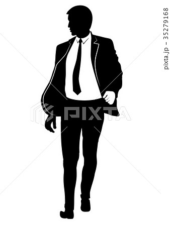 Silhouette Of A Walking Man In A Suit And Tieのイラスト素材