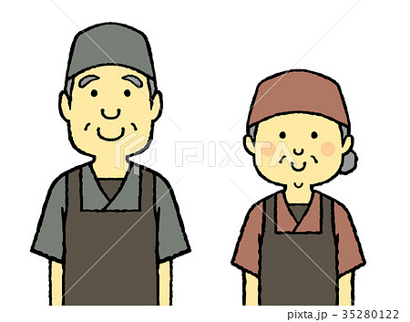 和食屋のシニア店員 作務衣 和帽子のイラスト素材