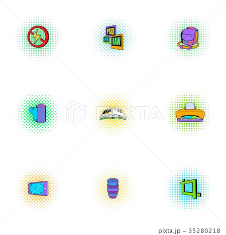 Photographing icons set, pop-art style 35280218
