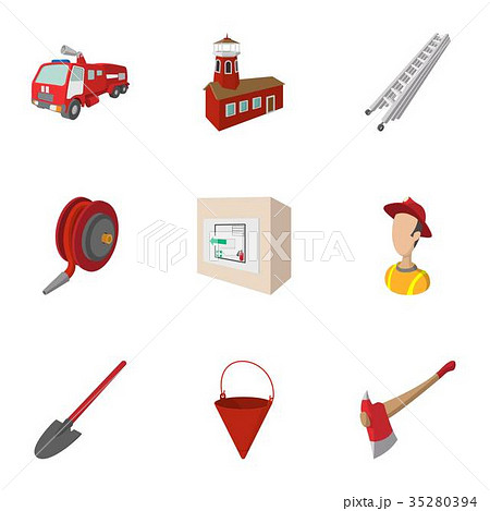 Fiery profession icons set, cartoon style Fiery profession icons set, cartoon style 35280394