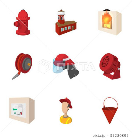 Burning icons set, cartoon style Burning icons set, cartoon style 35280395