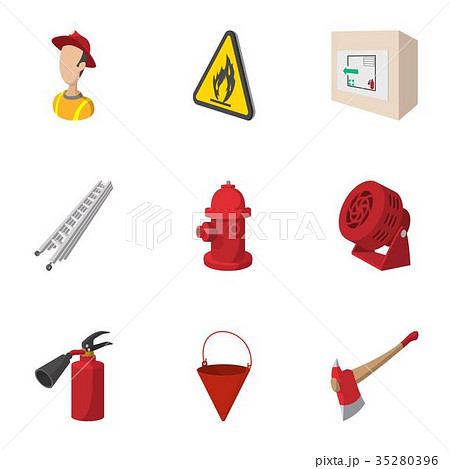 Firefighter icons set, cartoon style 35280396