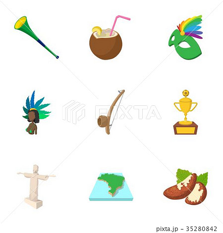 Holiday in Brazil icons set, cartoon style Holiday in Brazil icons set, cartoon style 35280842