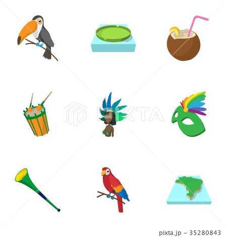 Attractions of Brazil icons set, cartoon style Attractions of Brazil icons set, cartoon style 35280843